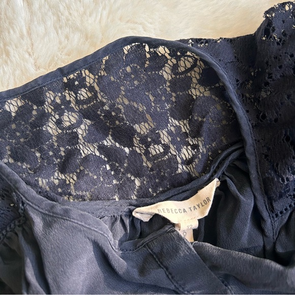 Rebecca Taylor 100% Silk Navy Sheer Lace Blouse 12 - Picture 3 of 4